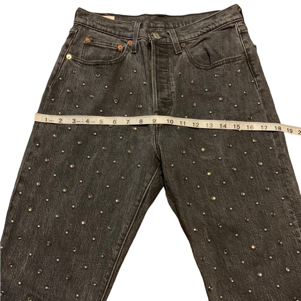 Levi's 501 Original Black‎ Cropped Studded Rhinestone Jeans Black Size 26 - Picture 11 of 12